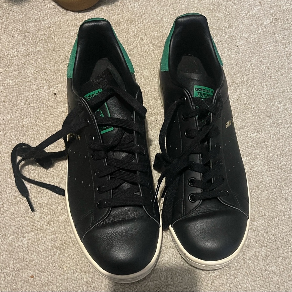 Adidas Originals Mens Adidas Stan Smith Tennis Shoes Black/Black/Green 9